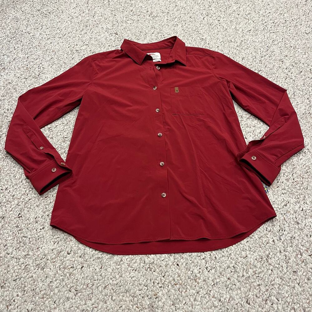 Fjallraven Ovik Lite Long Sleeve Button Down Shirt M Red Outdoor Casual